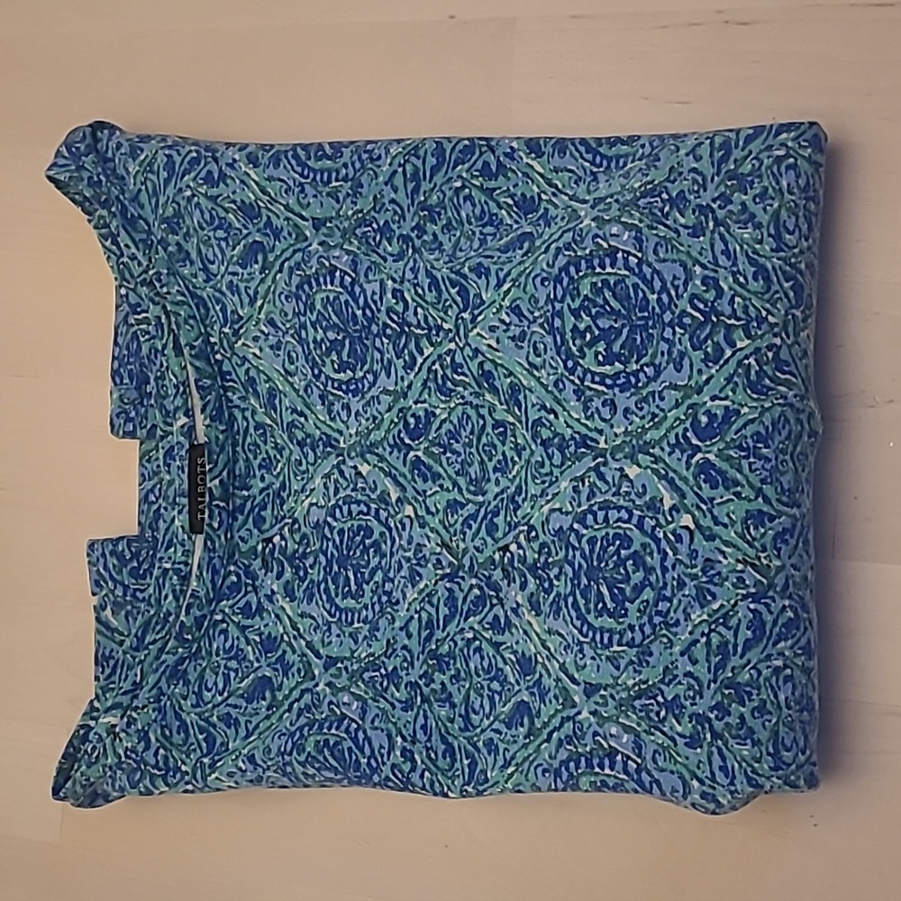 EUC Talbots Blue Patterned Boat Neck Cotton/Modal Blend Top - Picture 11 of 11